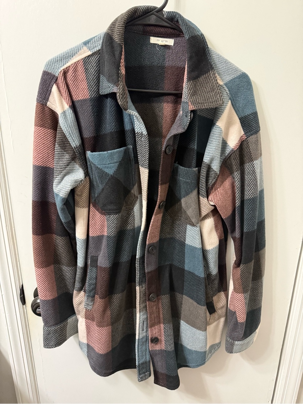 Maurices Plaid Utility Shacket in Blue, Pink & Gray